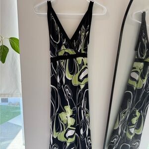 Mariposa Retro Black and Green Midi Dress